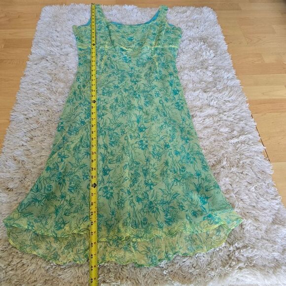 LA RUE 39 Floral Blue and Green Midi Dress Size 12P Y2K Fairycore 100% Silk - Picture 6 of 9